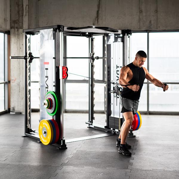 Profesionální posilovací stroj HMS TRYTON - 3D multipress a protisměrné kladky se závažím 3