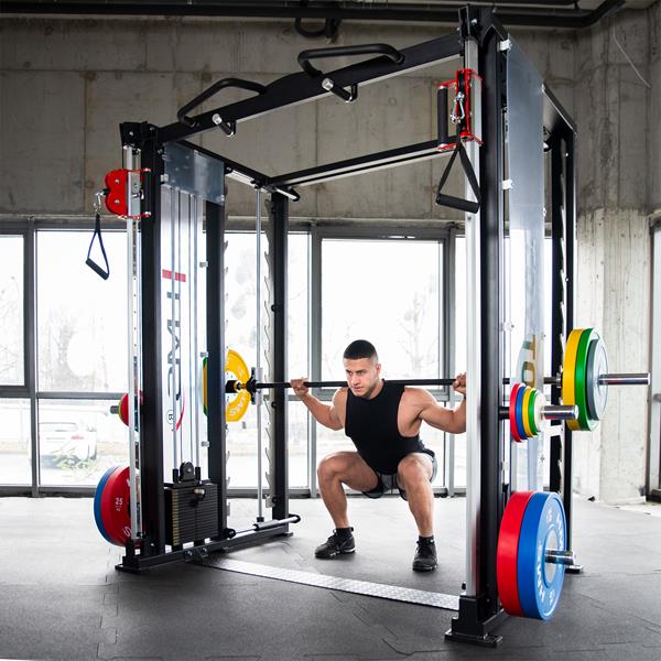 Profesionální posilovací stroj HMS TRYTON - 3D multipress a protisměrné kladky se závažím 7