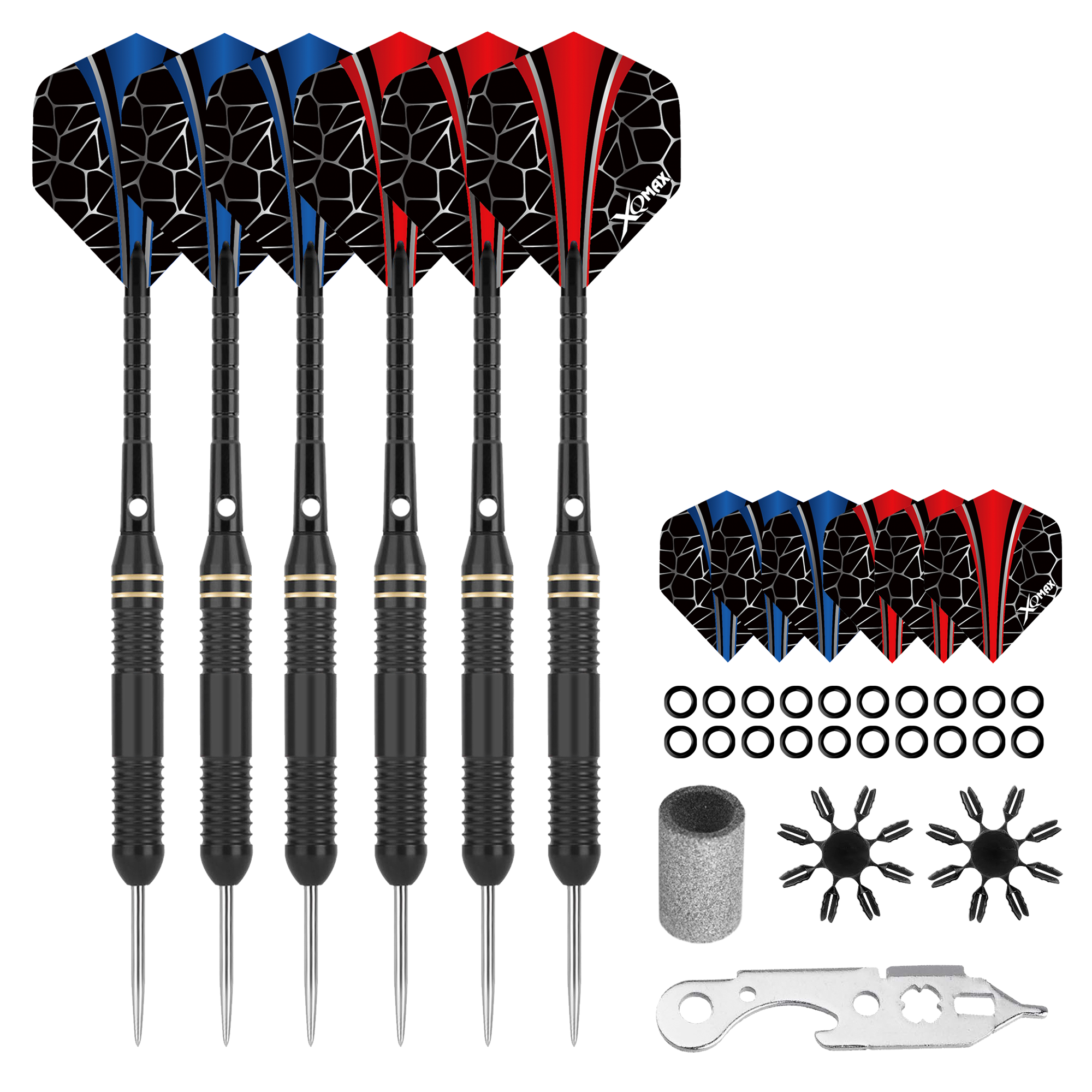 Sada XQMax SET šipky 6x22 g Steel + příslušenství