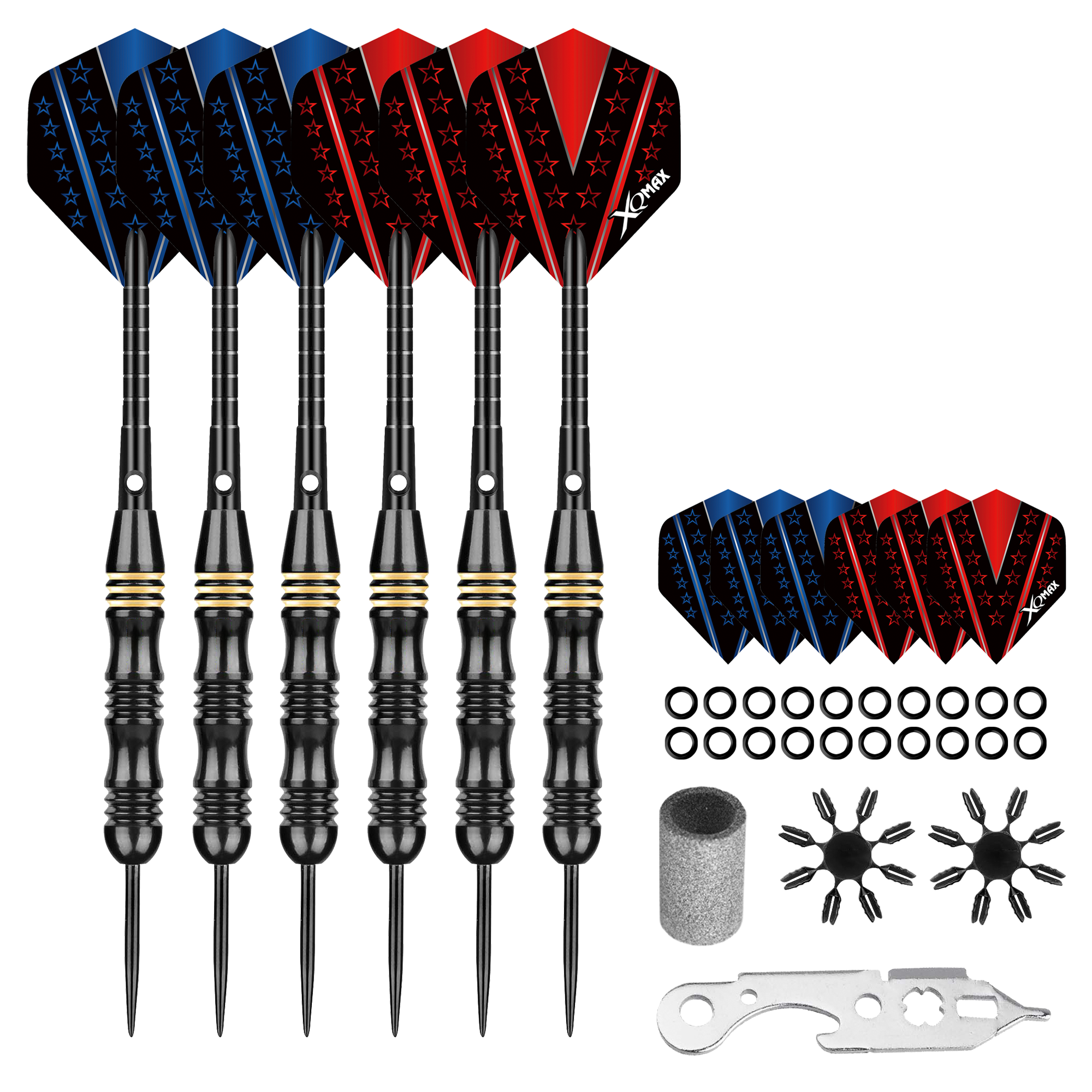 Sada XQMax SET šipky 6x24 g Steel + příslušenství - černé