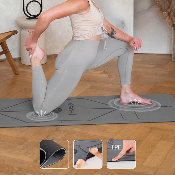 Šedá sada na jógu HMS- podložka YM10, jóga blok KJ02 a popruh SJ01 5