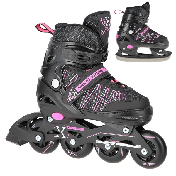 Kolečkové brusle NILS Extreme NH11912 A 2v1, růžové - velikost S (31 - 34)