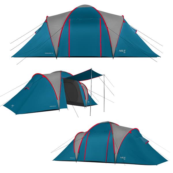 Rodinný stan NILS Camp NC6431 Highland IV modrý/světle šedý 2