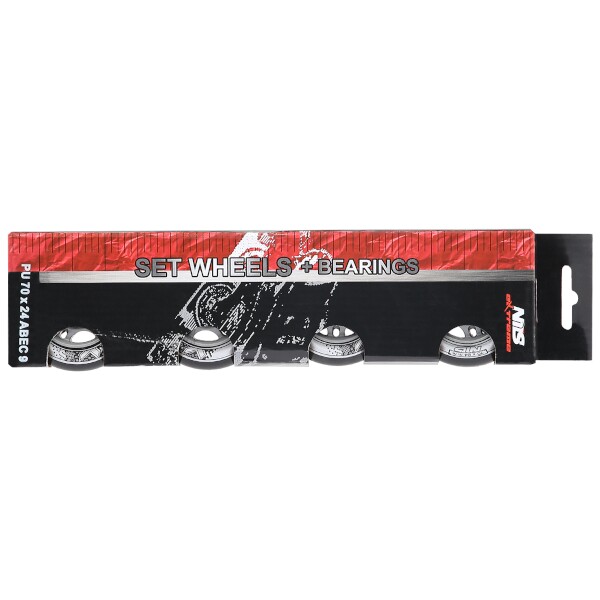 Sestava černých PU koleček 70x24 + ložiska ABEC9 NILS EXTREME 5
