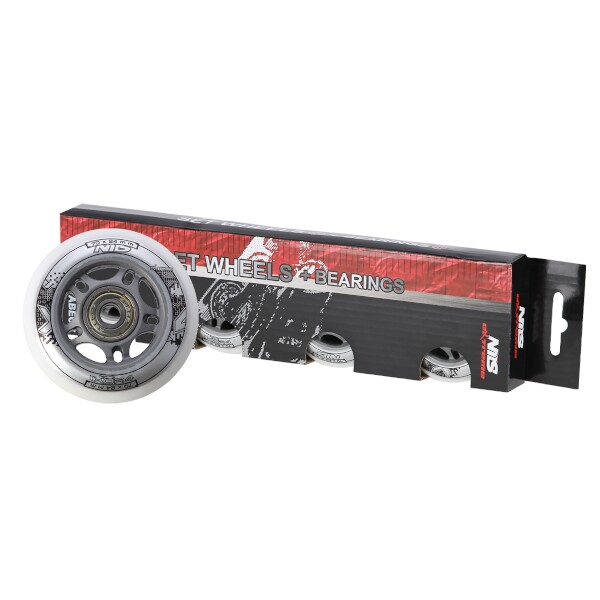 Sestava bílých PU koleček 70x24 + ložiska ABEC7 NILS EXTREME 4