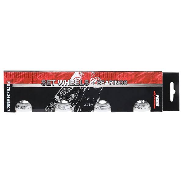 Sestava bílých PU koleček 70x24 + ložiska ABEC7 NILS EXTREME 5