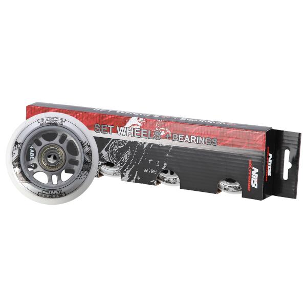 Sestava bílých PU koleček 76x24 + ložiska ABEC7 NILS EXTREME 4