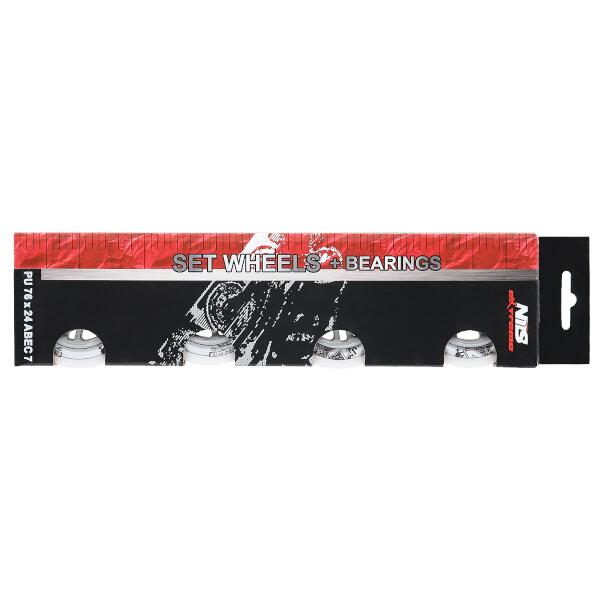 Sestava bílých PU koleček 76x24 + ložiska ABEC7 NILS EXTREME 5