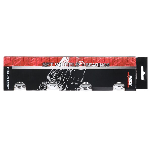 Sestava bílých PU koleček 80x24 + ložiska ABEC7 NILS EXTREME 5