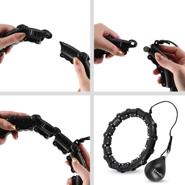 Sada černé masážní Hula Hoop se závažím HMS HHW11 a zeštíhlujícího bederního pásu HMS BR163 PLUS SIZE 7