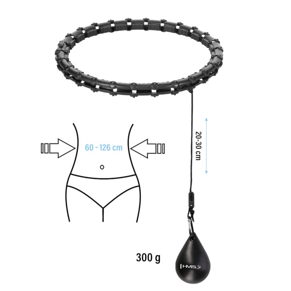 Sada černé masážní Hula Hoop se závažím HMS HHW11 a zeštíhlujícího bederního pásu HMS BR163 PLUS SIZE 8