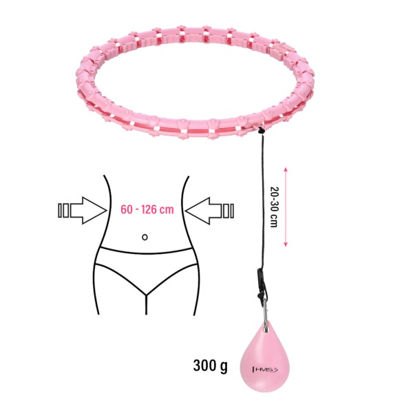 Sada růžové masážní Hula Hoop se závažím HMS HHW11 a zeštíhlujícího bederního pásu HMS BR163 PLUS SIZE 8