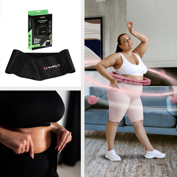 Sada růžové masážní Hula Hoop se závažím HMS HHW11 a zeštíhlujícího bederního pásu HMS BR163 PLUS SIZE 9