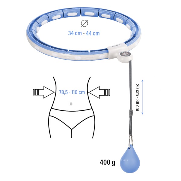 Sada masážní hula hoop HMS HHM15 modrá se závažím, magnety a počítadlem a zeštíhlujícího pásu BR163 PLUS SIZE 8