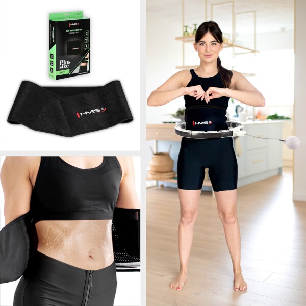 Sada masážní hula hoop HMS HHM16 bílá se závažím, magnety a počítadlem a zeštíhlujícího pásu BR163 PLUS SIZE 9