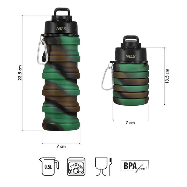 Skládací silikonová láhev NILS Camp NC4106 500ml zelená 5