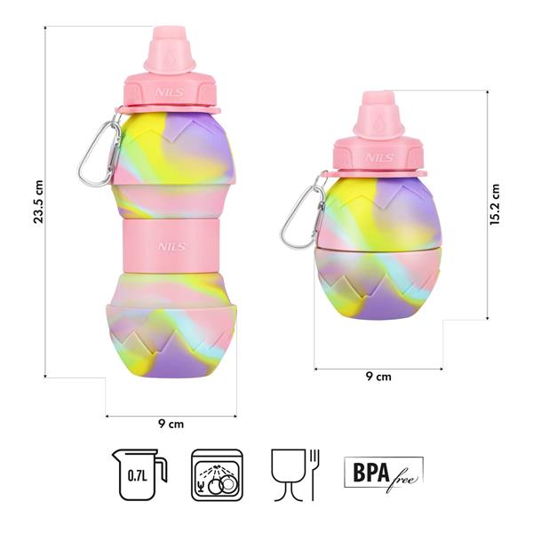 Skládací silikonová láhev NILS Camp NC4102 700ml růžová 5