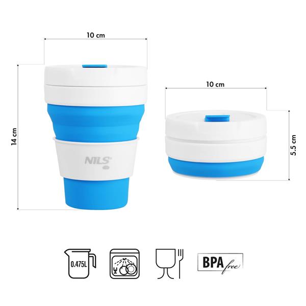 Skládací silikonový hrnek NILS Camp NC4103 475ml modrý 3