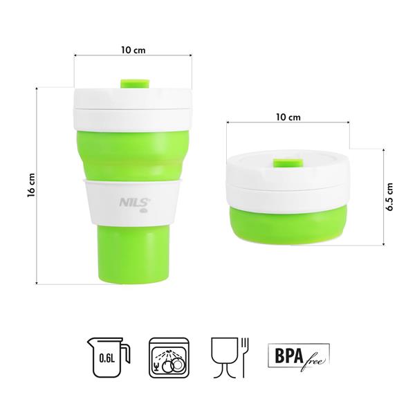 Skládací silikonový hrnek NILS Camp NC4103 600ml světle zelený 3