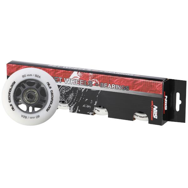 Matná kolečka NILS Extreme PU 80x24 82A s ložisky ABEC 9, bílá, 4 ks 4