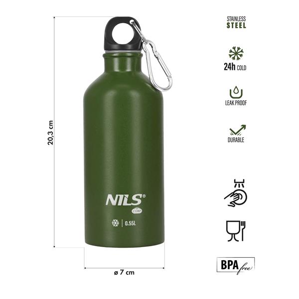 Nerezová turistická láhev NILS Camp NC3801 zelená 500 ml 2